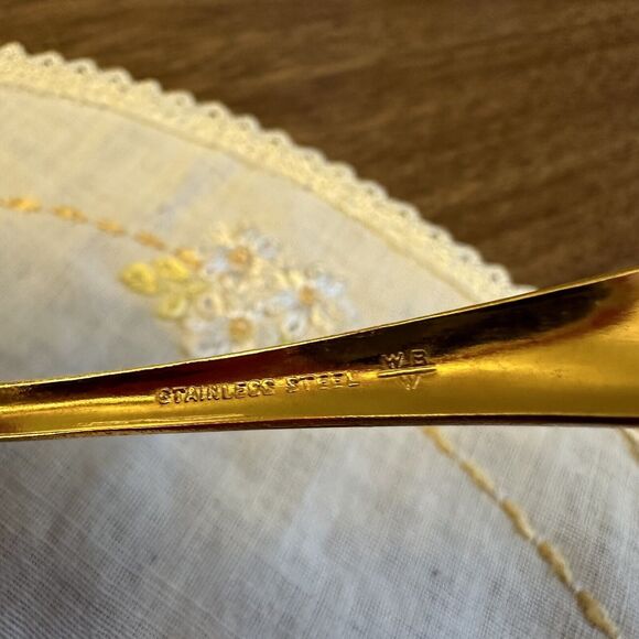 Wallace Brothers Stainless Flatware WB/W Gold Tone Teaspoon 5 1/4” - Picture 3 of 4